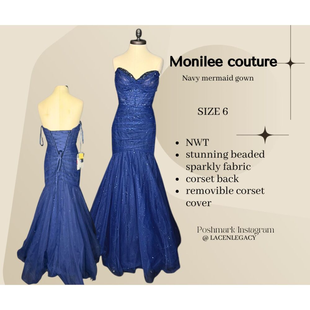 NWT Morilee Couture Navy Blue Beaded Mermaid Gown Size 6